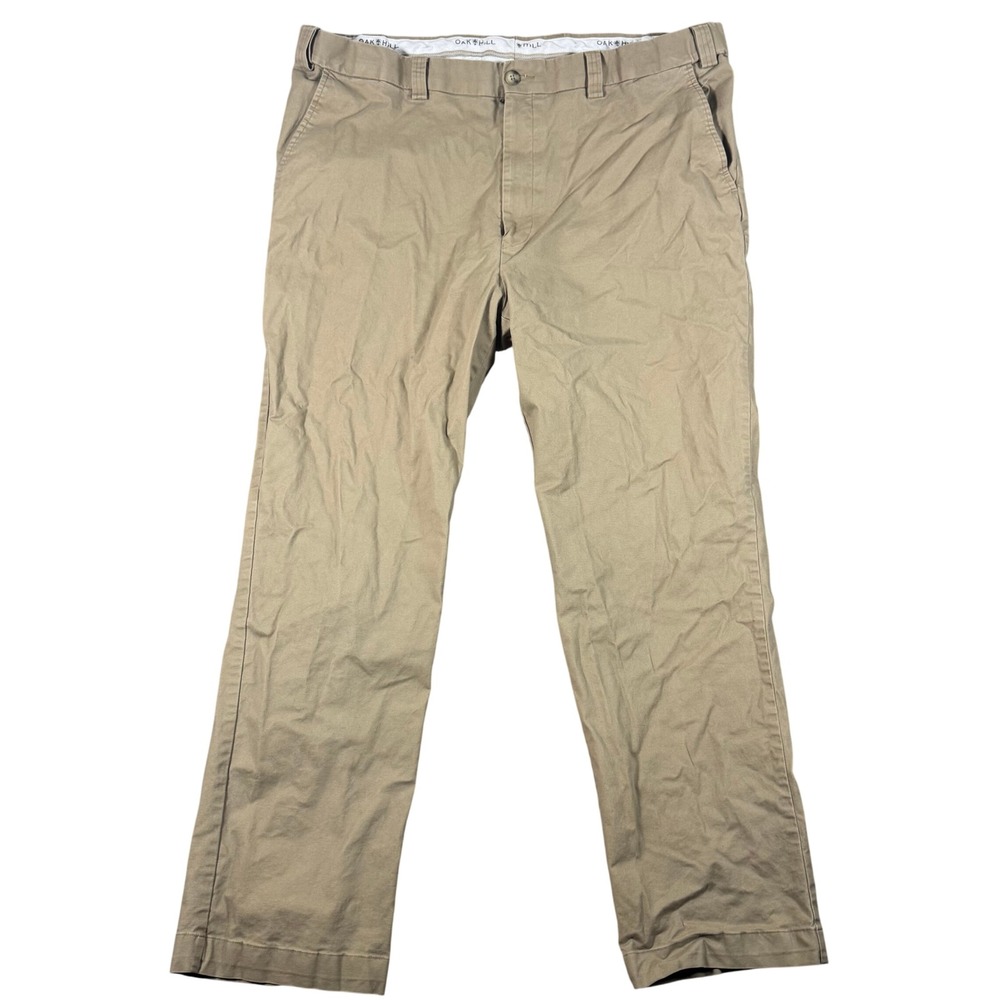 Oak Hill Chino Pants Mens 44x32 Khaki Tan Straight Leg Flat Front Twill Trousers